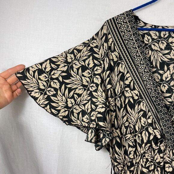 Natura Tiered Maxi Dress Womens L Botanical Minimalist Bohemian Flutter Boho - Picture 4 of 13